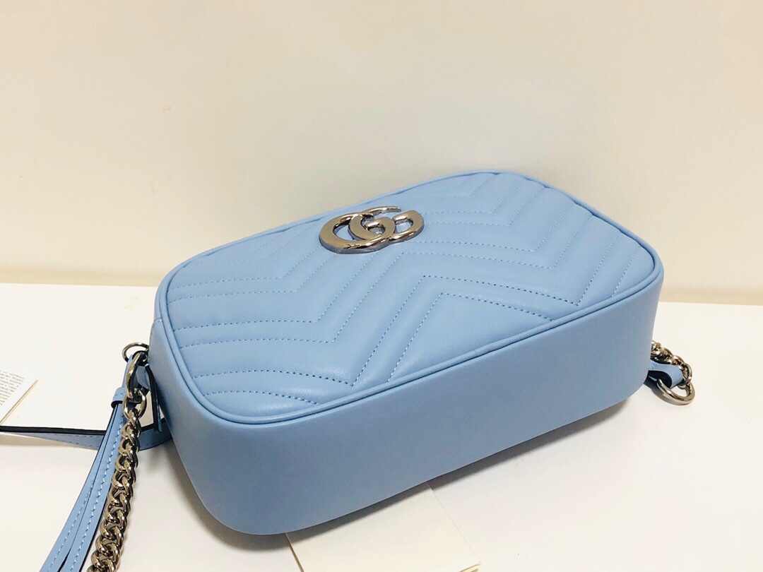 Gucci GG Marmont Small Matelasse Shoulder Bag 447632 Light Blue